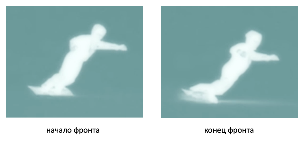 Figure 3. Frames from Video 1. The board made an arc, and the body didn’t. The torso stayed as it was at the start => the start was along, and the exit is across.
